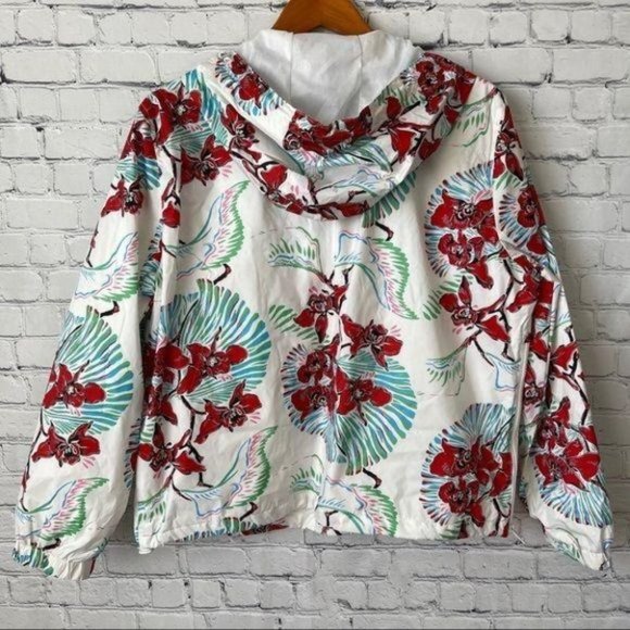 Levi's Floral Print Cropped Windbreaker Hoodie Size XL Jacket Pullover Retro - Picture 4 of 10